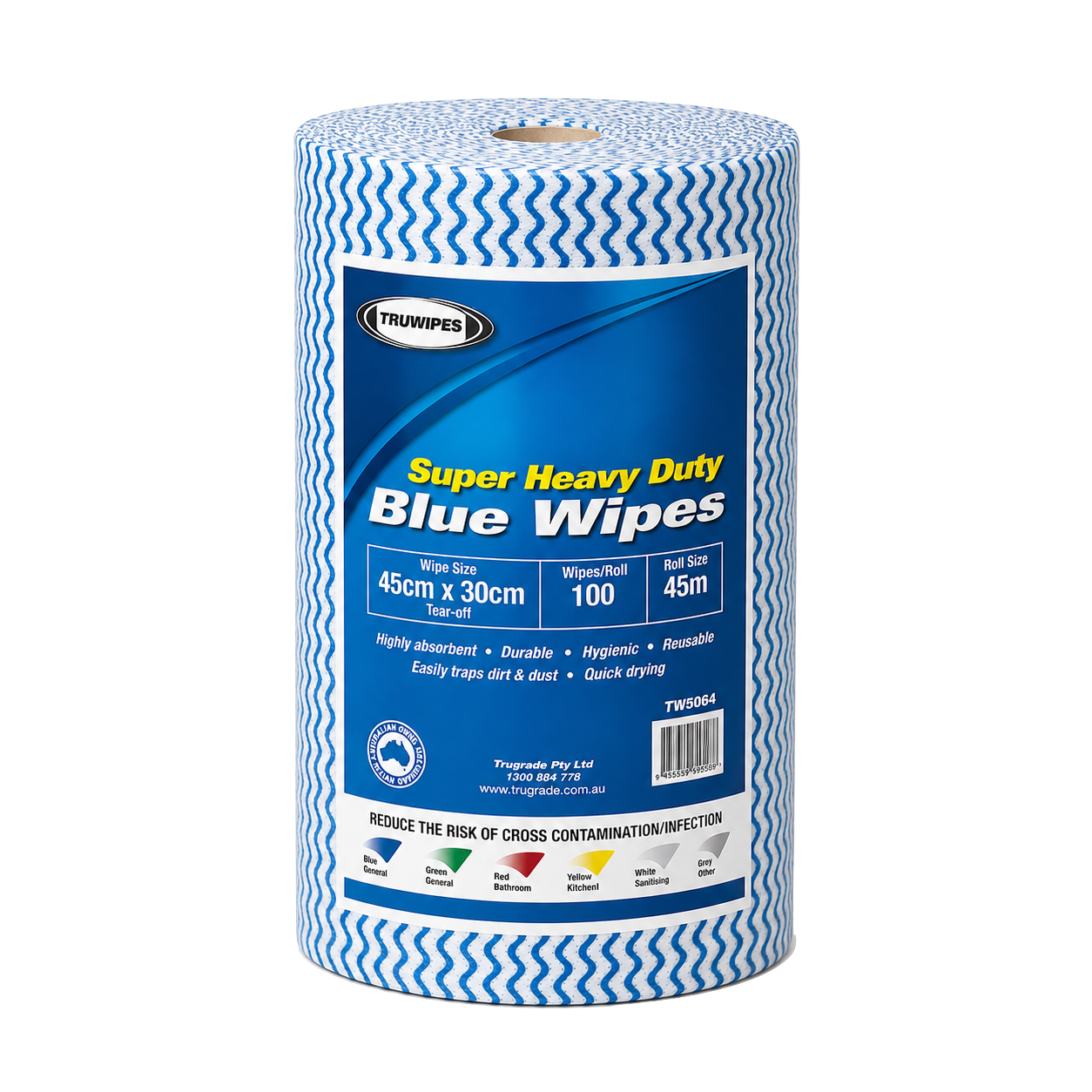 Heavy Duty Cloth Wipes Roll Blue - Each